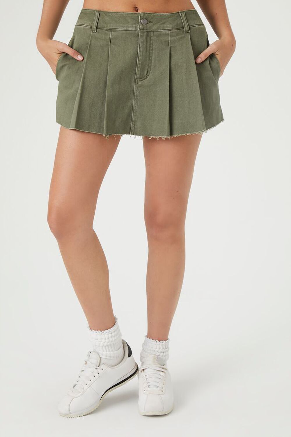 Frayed Twill Pleated Skort